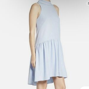 Eliza J Light Blue Fold Over Collar Drop Waist Swing Dress with Back Cut Out